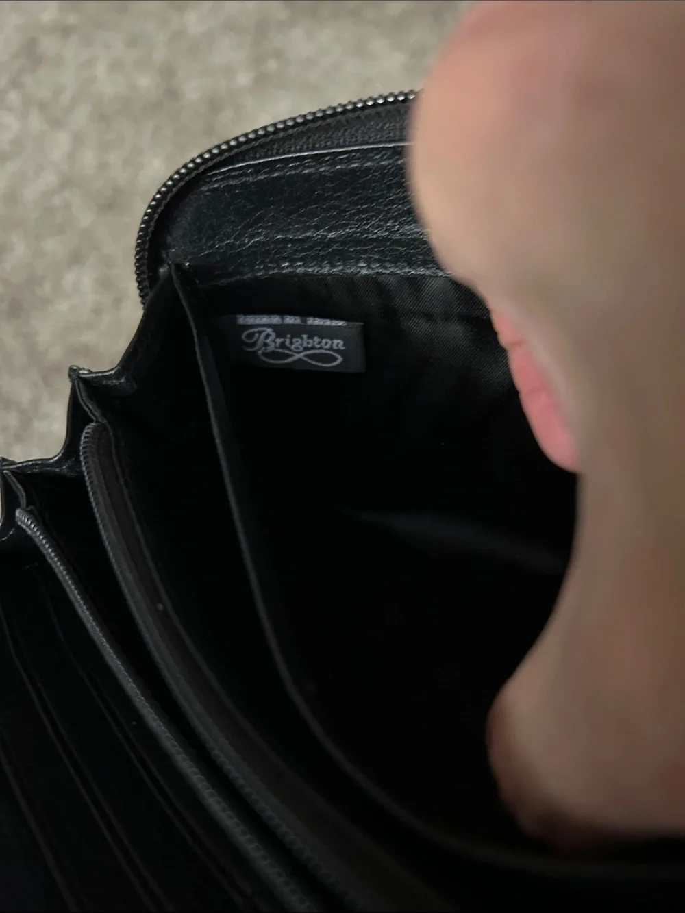 Brighton Black Croc-Embossed Zip Wallet with Silver Corner Accents